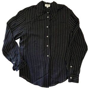 Juliana Collezione Collared Button-Down Womens Blouse Sz4 Shirt White Stripe Top